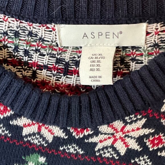 Aspen Christmas Sweater Reindeer Snowflakes Green & White XL - Picture 2 of 4